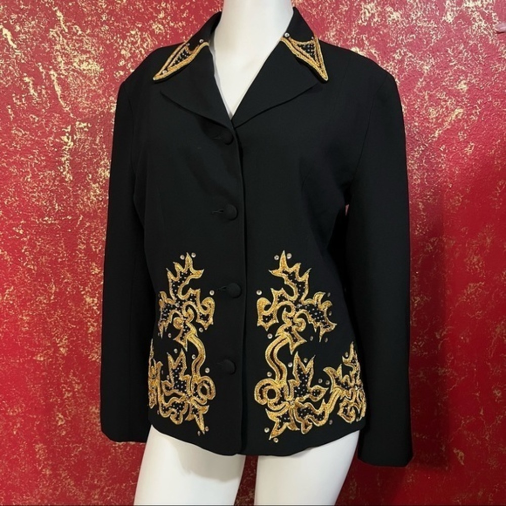 CAROLE LITTLE CL Vintage Gold Embroidered Blazer Jacket 10